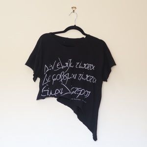 Greek Black Asymmetrical Crop Top